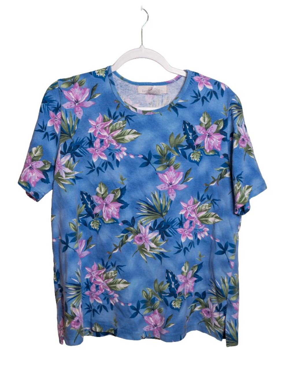 Sarah Bentley Blue and Floral T Shirt - Beachy - Summer - Size Small